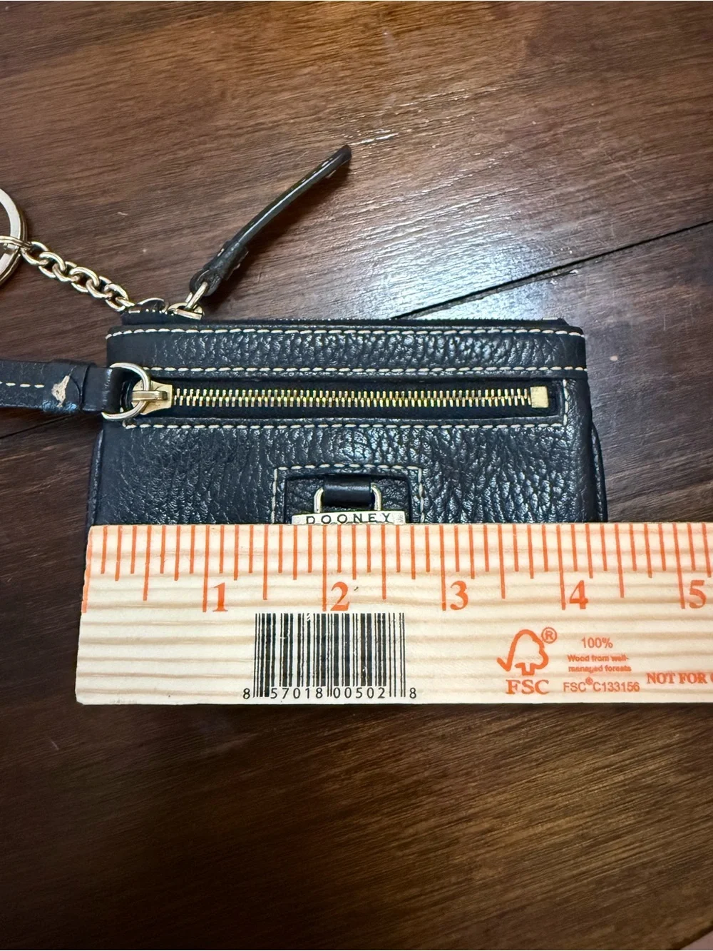 Dooney & Bourke Dark Brown Pebbled Leather Wristlet with Gold Hardware